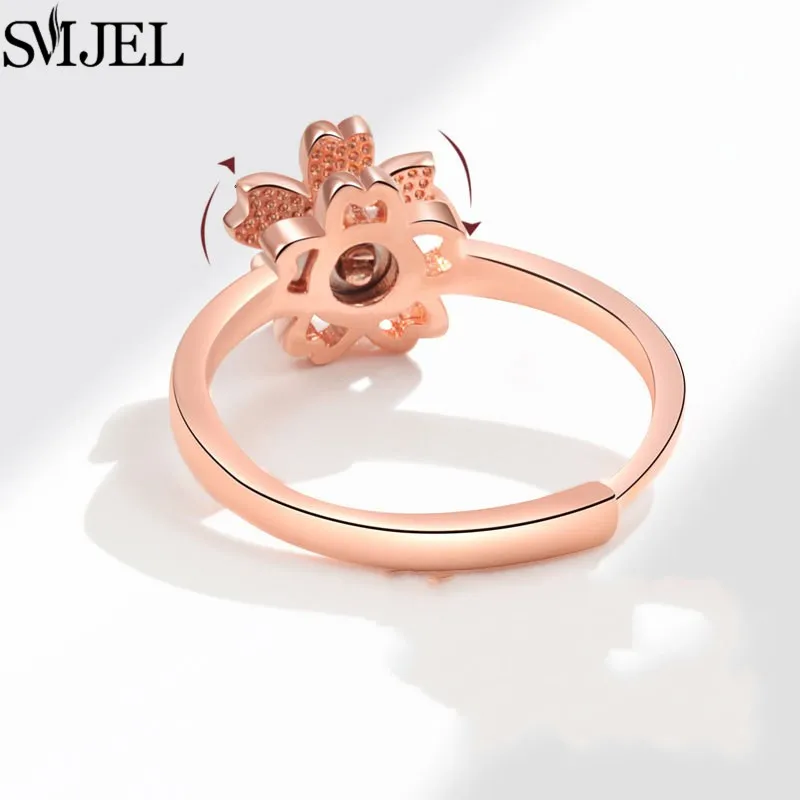 SMJEL 패션 벚꽃 불안 반지 여성을위한 Fidget Spinner 반지 귀여운 고양이 꿀벌 토끼 나비 회전 반지 결혼 선물