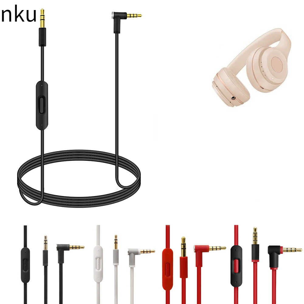 

Nku 1pc Replacement Aux Extension Audio Cable Cord Wire with In-line Microphone Control for Beats Headset Solo Studio 2 3 Pro