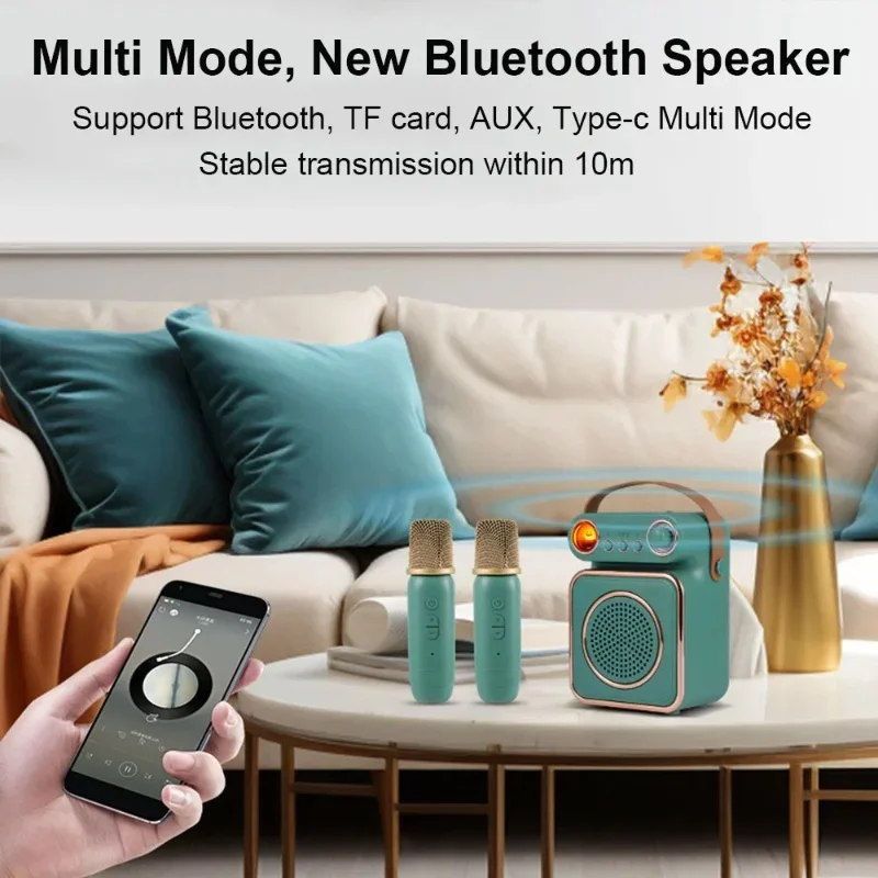 Outdoor Portable Mini Bluetooth Speaker with Microphone Retro Music Center Karaoke Integrated Audio Children's Sound System AUX