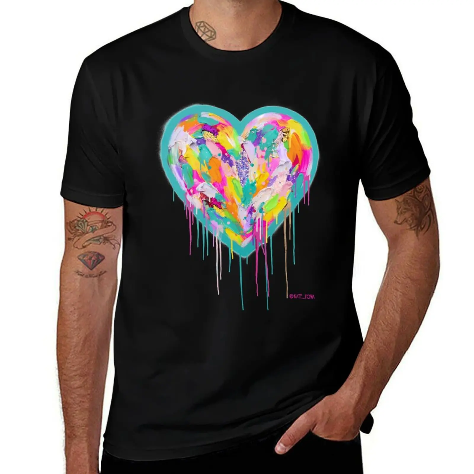 Teal Street Heart T-Shirt Fashion Casual Short Sleeve Top T-Shirt