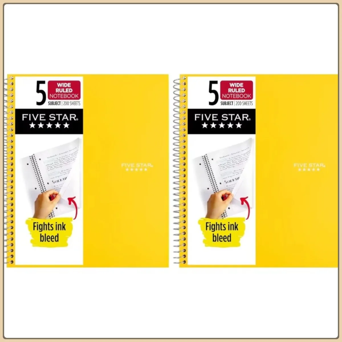 

Notebook, 5 Subject, Wide Ruled Paper, Fights Ink Bleed, Water Resistant Cover, 8" x 10-1/2", 200 Sheets, Color Will Vary