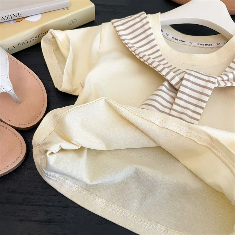 Girls' Summer Fashion Set: Striped Shawl T-Shirt & Pants 6