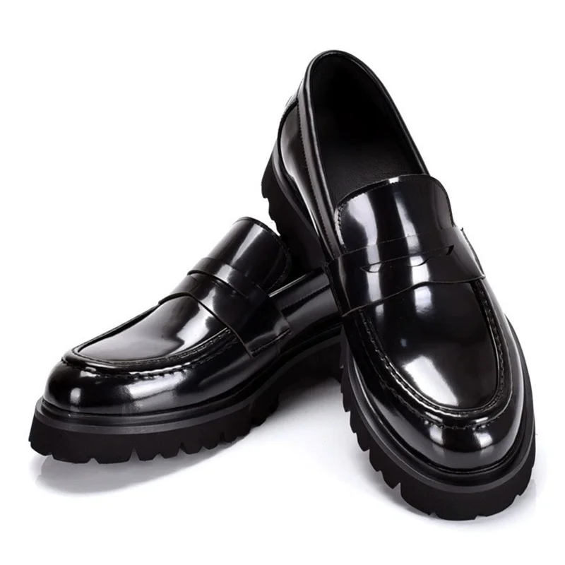 

Men's Shoes Casual Driving Black Cow Leather Penny Loafers Thick Sole Quality Handmade Men Dress Shoes