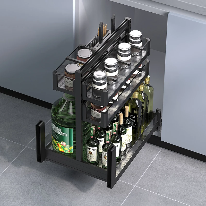 Cabinet Seasoning Pull Basket Kitchen Cabinet Seasoning Rack Tempered Glass Drawer Style
