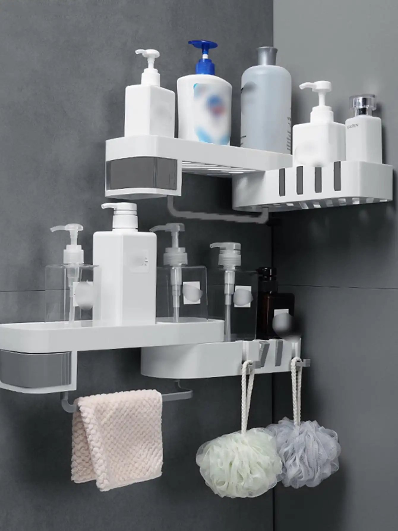 

1pc Bathroom/kitchen Corner Storage Shelf, Wall-mounted, 2 Tier, Multifunctional, No Trace Design