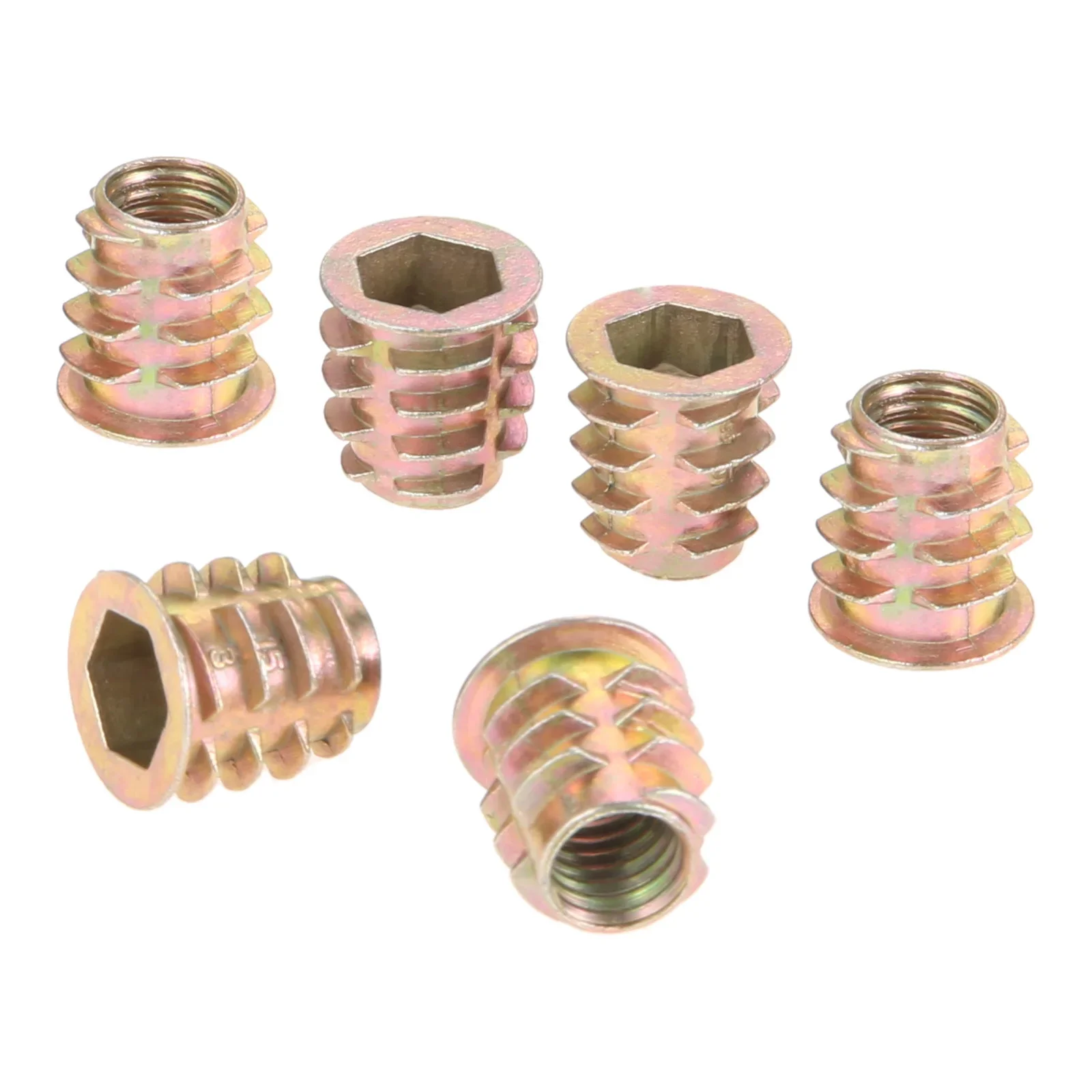 50Pcs Zinc Alloy Insert Nuts M4 M5 M6 M8 M10 Thread For Wood Flanged Hex Drive Head Furniture Nuts Desk Chair Bed Nutsert