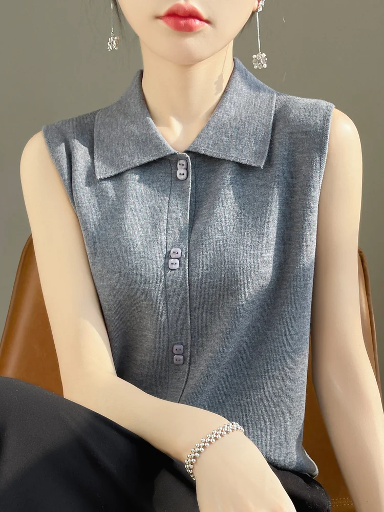 

Весна 2026: Вязаный жилет с воротником-стойкой, простой дизайн для многослойного ношения, корейский стиль, стандартный крой, цветной.