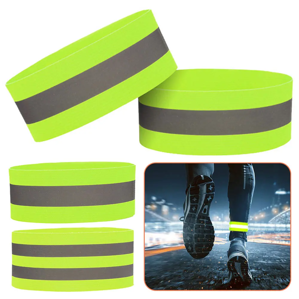 Reflective Bands Adjustable Arm Wrist Ankle Leg Bands High Visibility Reflective Tape Straps for Night Walking Cycling Running