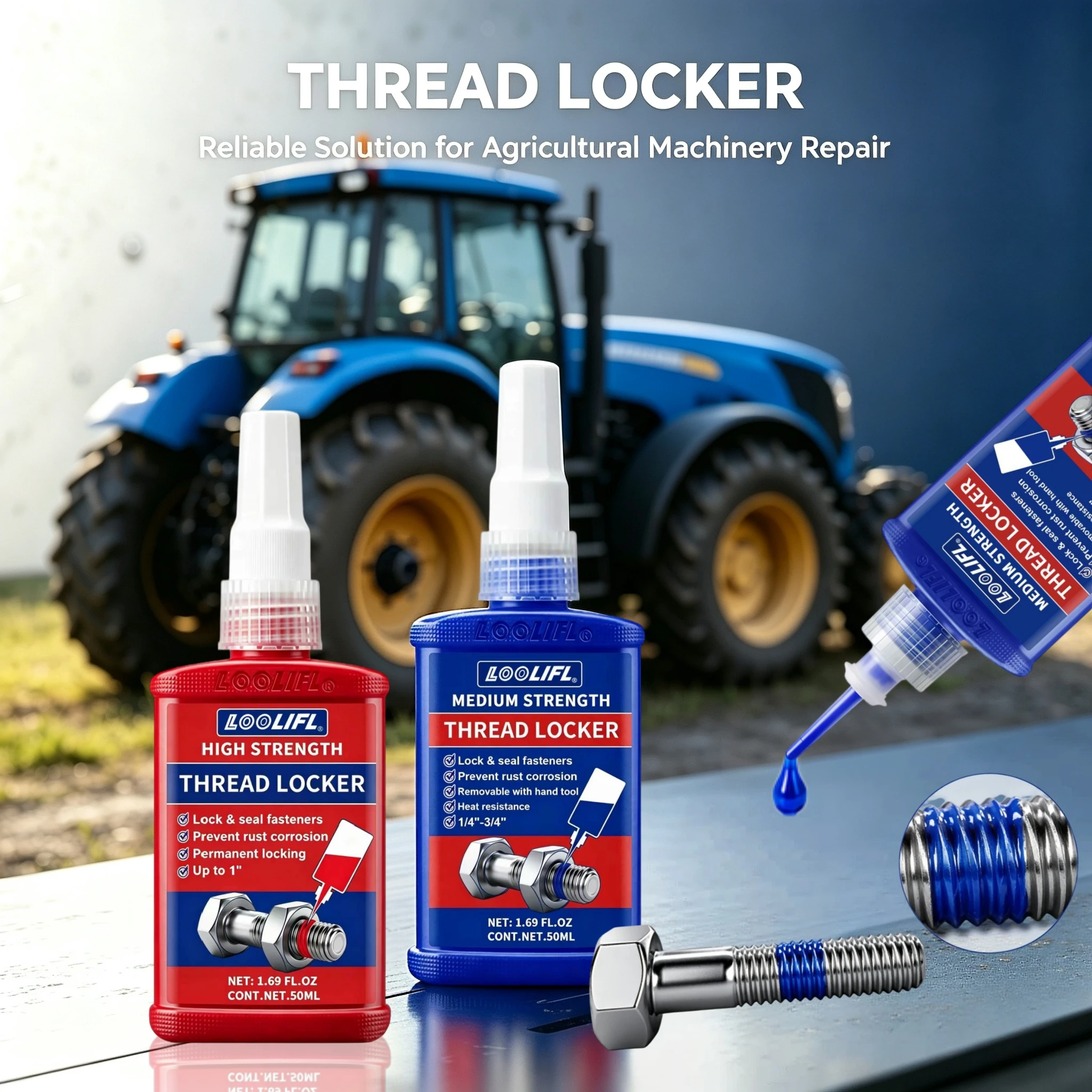 10ml & 50ml 243 271 Medium to High Strength Threadlocker Blue/Red Screw Adhesive Anaerobic Adhesive Anti-Loosening Anti-Slip Sealing Threadlocker Thread Locking Adhesive Prevents Loosening.