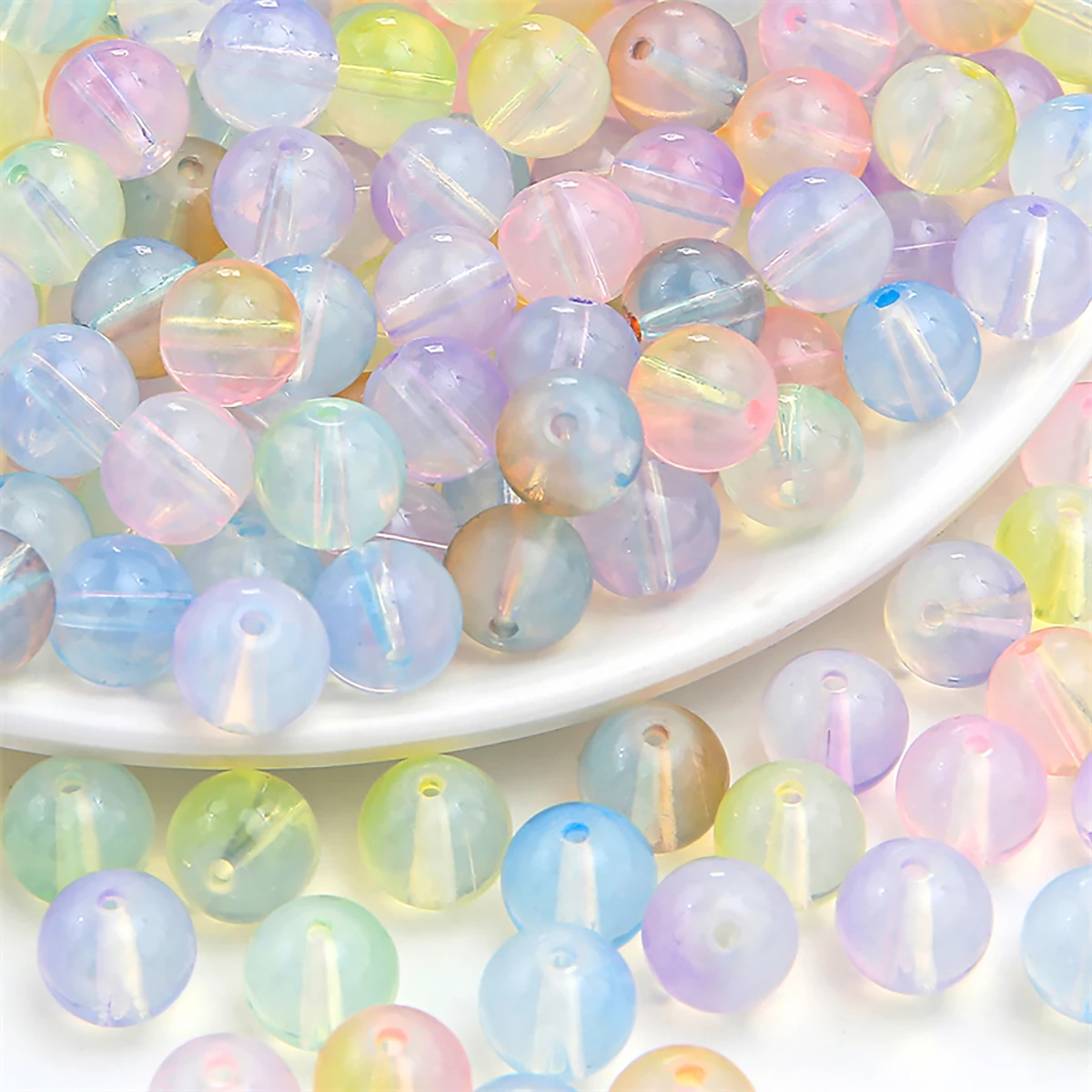 60Pcs/Bag Glass Protein Plated Color Round Beads Unique Loose Beads Handmade DIY Jewelry Bracelets Earrings Accessories 10mm