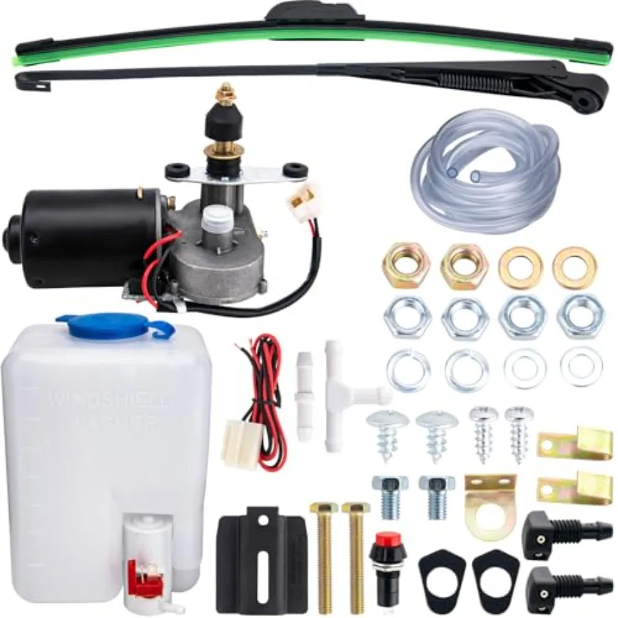 

UTV Windshield Wiper Kit Universal Electric UTV Wiper Kit with 12V Motor 16" Blades and Washer Pump Compatible with Polaris Ran