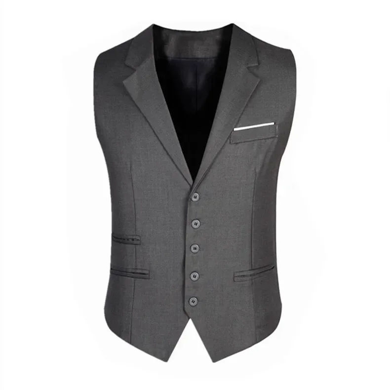 Men  Skinny Slight Strech Buttons Business  Solid V Neck Vest Blazer Single Breasted Suits Sleeveless Cardigan Blazers Slim