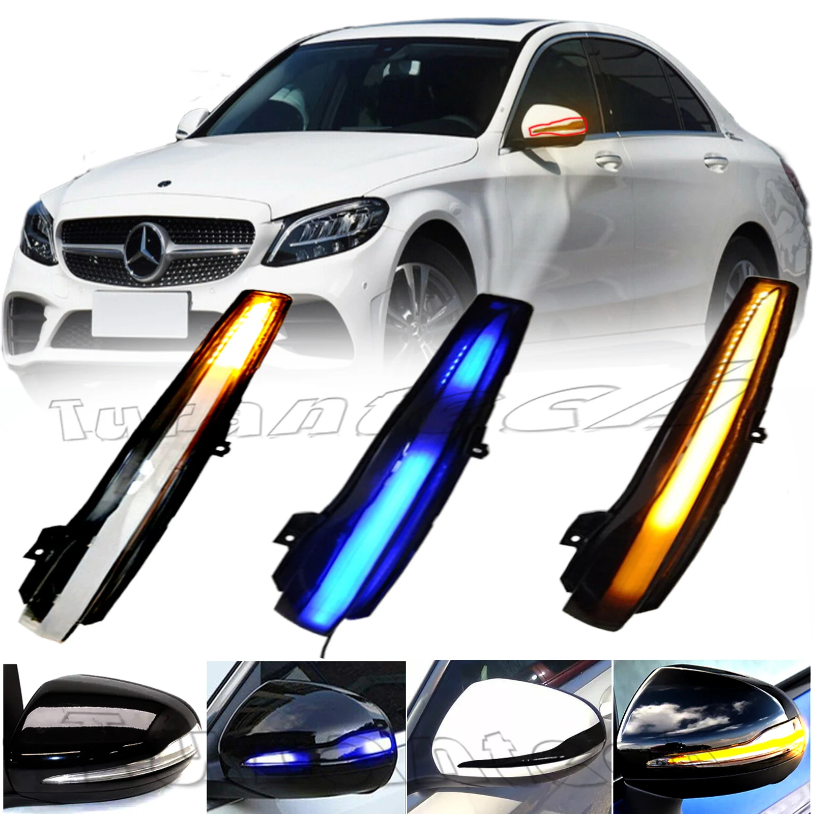 2Pcs Turn Signal Light for Mercedes-Benz S Class S280 S300 S350 S400 S500 S550 S600 S63 S65 AMG Amber Mirror Cover Len