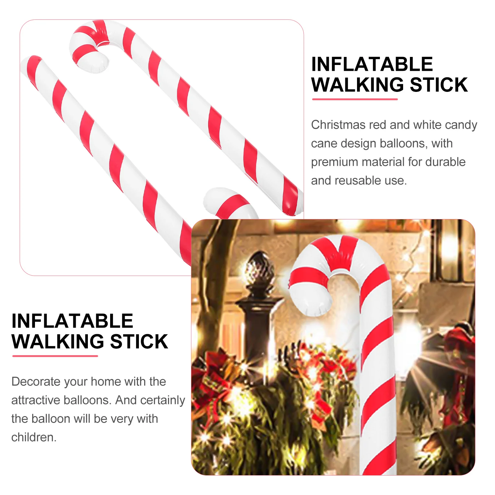

2Pcs Candy Cane Balloons Inflatable Christmas Red White Xmas Party Decorations Candy Cane Balloons
