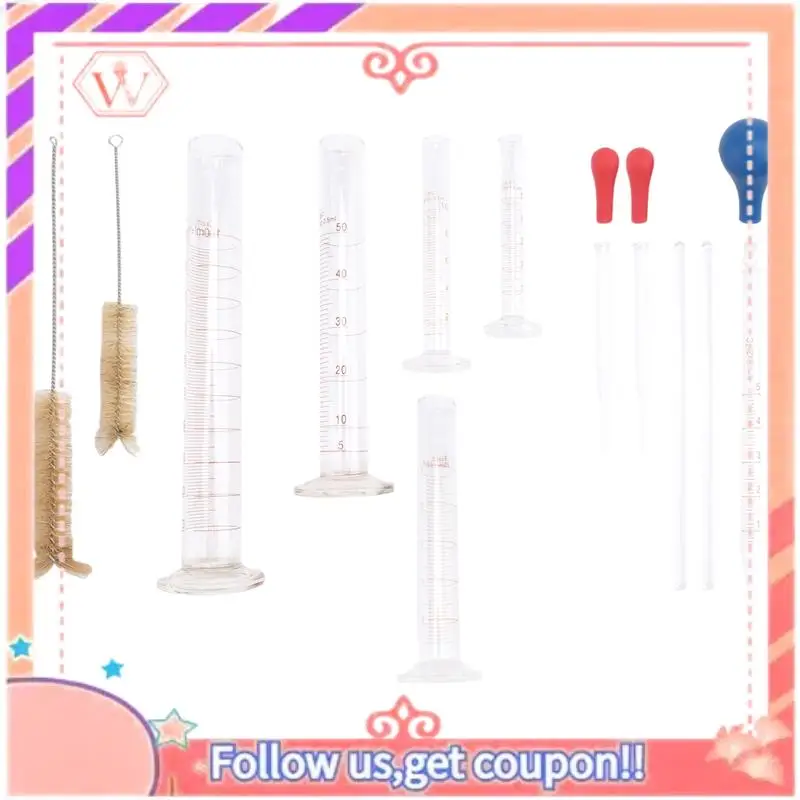 Upgraded Graduated Cylinder Set,Borosilicate Glass Measuring Cylinders In With Pipettes/Stirring Rods/Clean Brush
