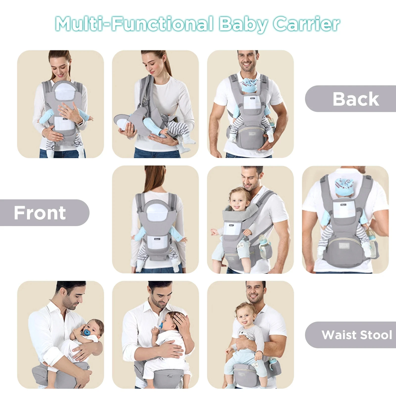 Baby Carrier Waist Stool Newborn To Toddler Lumber Support Multi-use Front and Back Kangaroo Bag Baby Carrier Hold Accessories