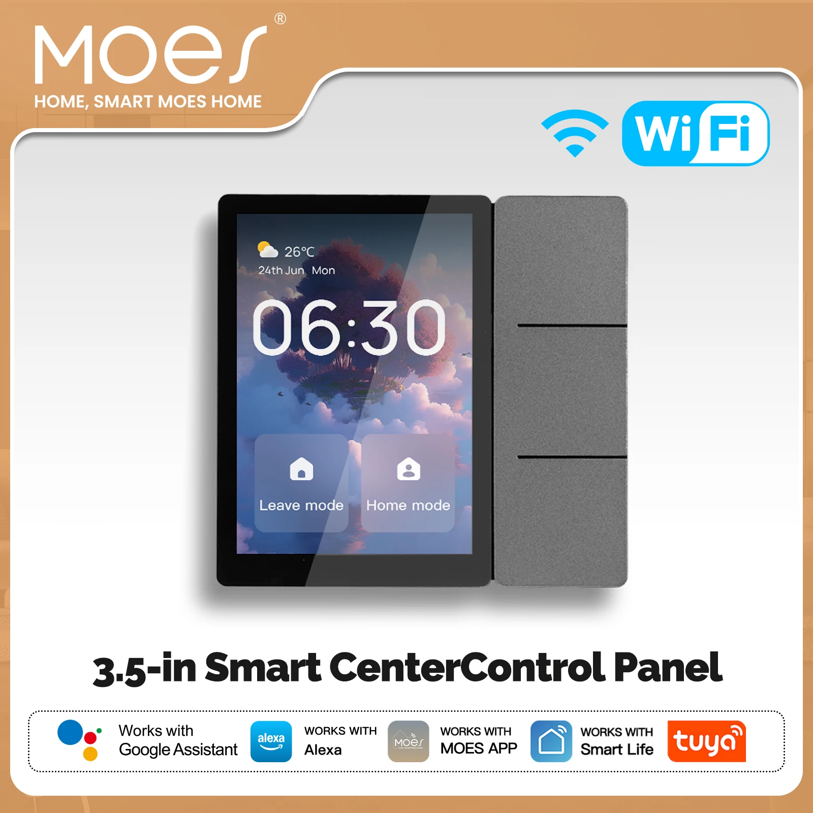 MOES Tuya WiFi Pannello di Controllo Centrale Smart Touch da 3,5 Pollici, Schermo Centrale Bluetooth Sigmesh Hub con 3 Relè Integrati e Pulsanti Fisici