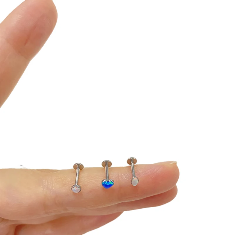 10 Pcs ASTM F136 Titanium Piercing Heart Moon Marquise Pear-shaped Pear Shaped Opal Paved Top 0.9mm Ear Studs PIERC Body Jewelry