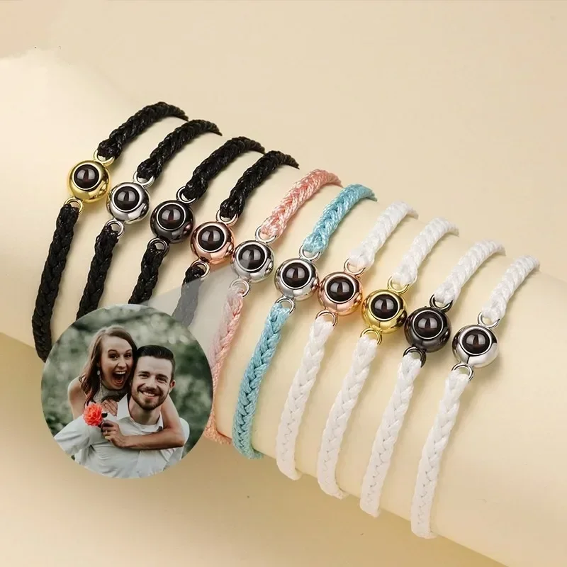 

Personalized Projection Photo Custom Man Leather Bracelet Stainless Steel Family Pet Couples Bracelt Valentine Day Gift Jewelry