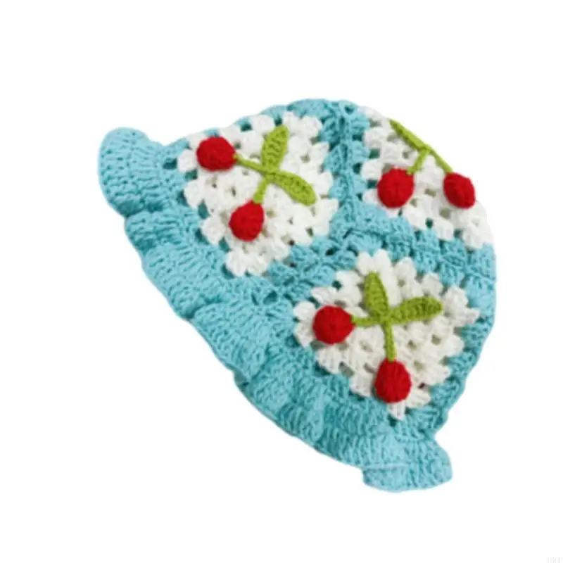 قبعة نسج أكريليك مهواة مع تصميم كرز لطيف قابلة للطي للركاب السفر و summer activitie #2