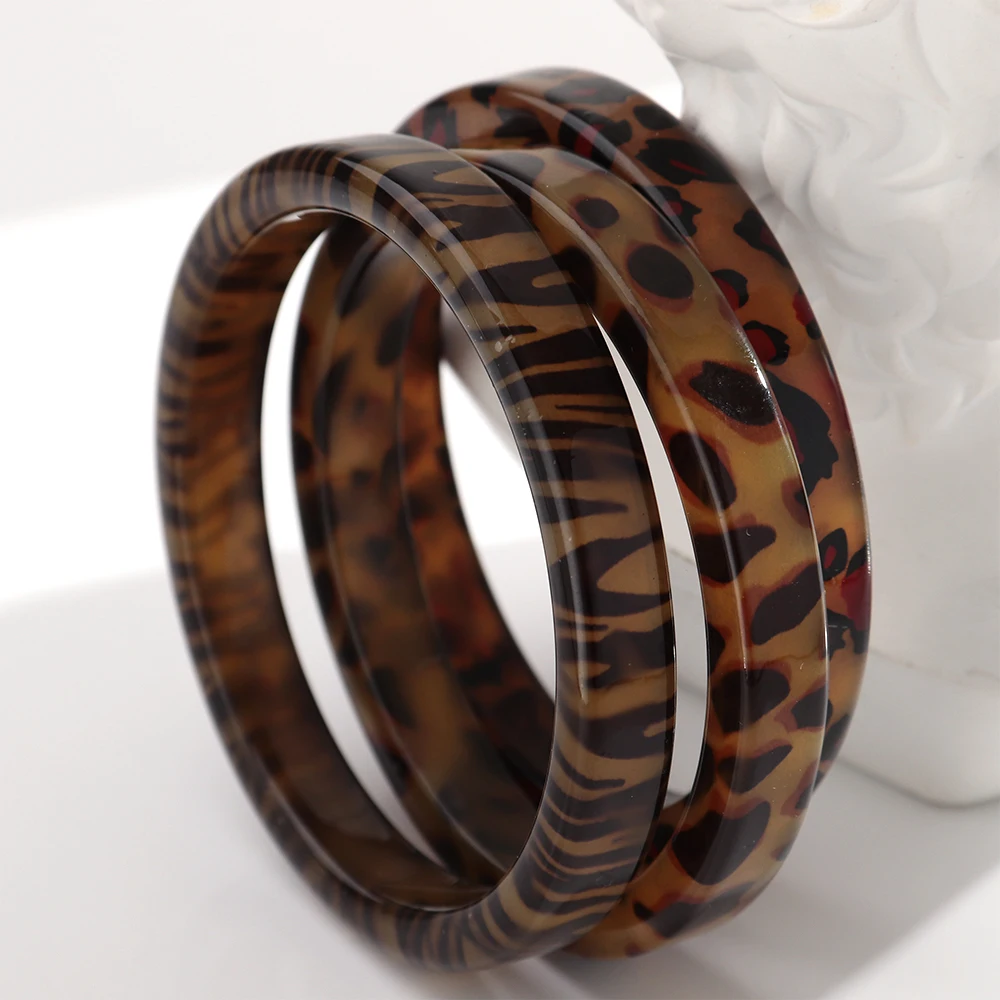 Vintage Leopard Runde Harz Armreif Armbänder für Frauen Acryl Geometrische Leopard Print Manschette Armreifen 2026 Mode Schmuck – Detail 4