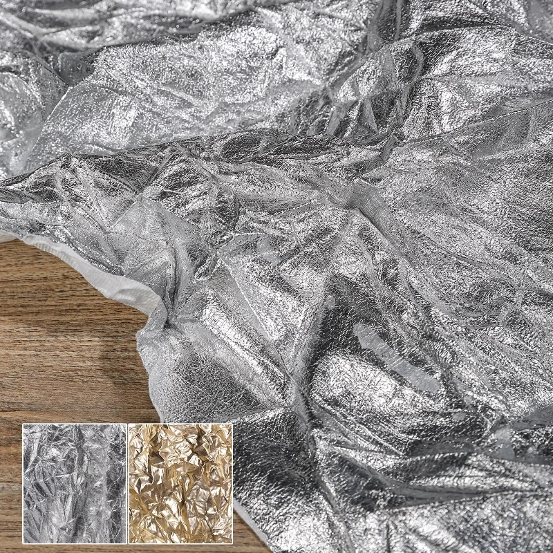 

Металлическое серебро 3D плиссированная ткань мягкая текстура морщинистая драпировка сценический костюм креативный декор «сделай сам» дизайнерская текстильная ткань