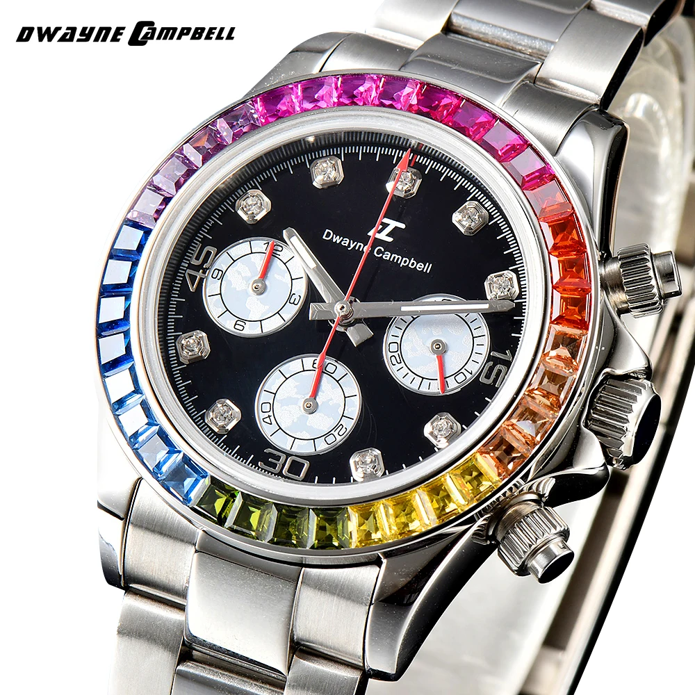 DIY Custom Logo 39.3MM Sapphire VK63 Mens WristWatch Sterile Dial 5 Bar Luminous Sport Male