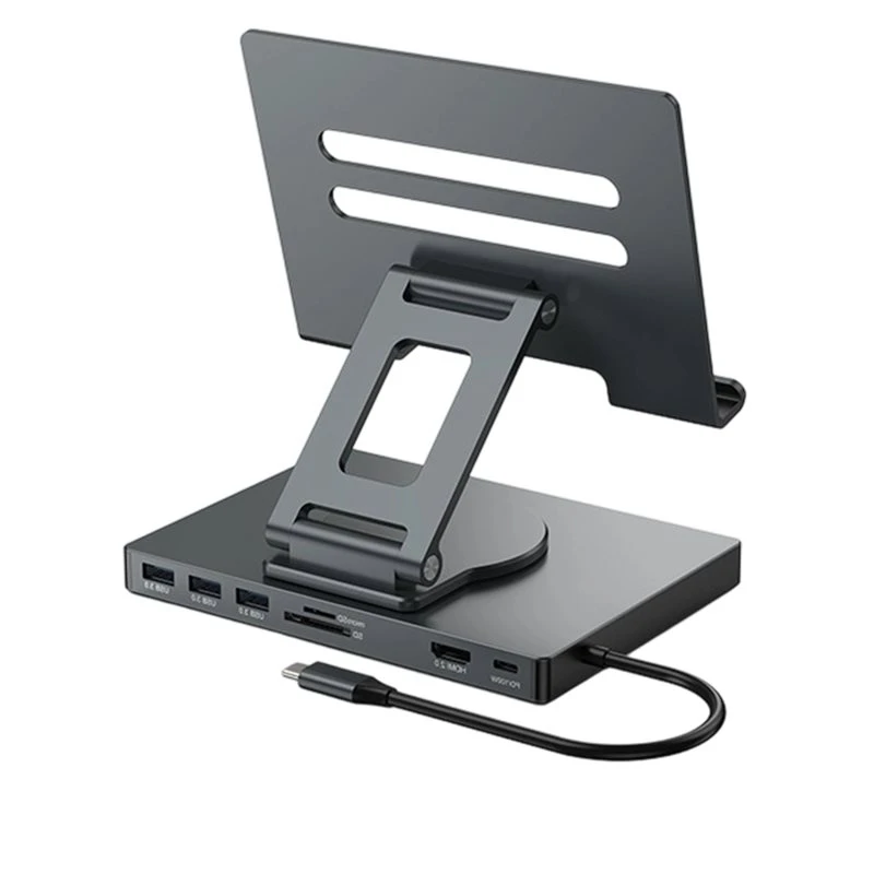 Classic-HDMI-Compatible 8-In-1 USB C Hub 360° Rotating Tablet Stand 4K 60Hz PD100W USB 3.0 SD TF Audio Docking Station