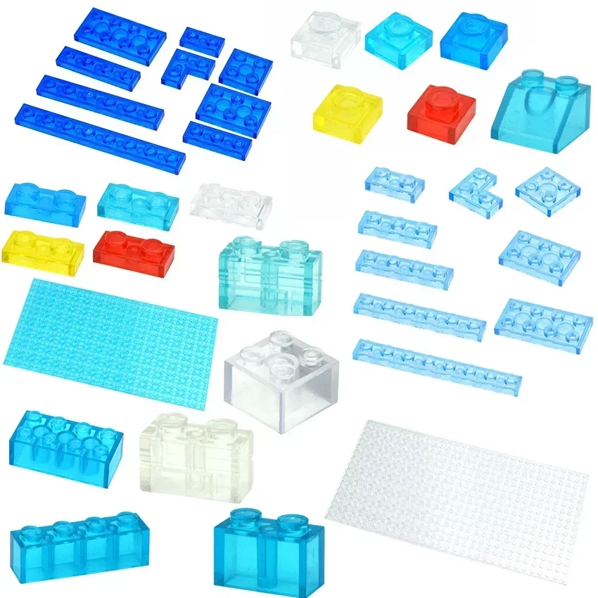 MOC Transparent Bulk Brick 1x1 2x4 1x2 1x4 Thin Thick City Building Block Wall Pannel House Parts Compatible Clear Baseplate Toy