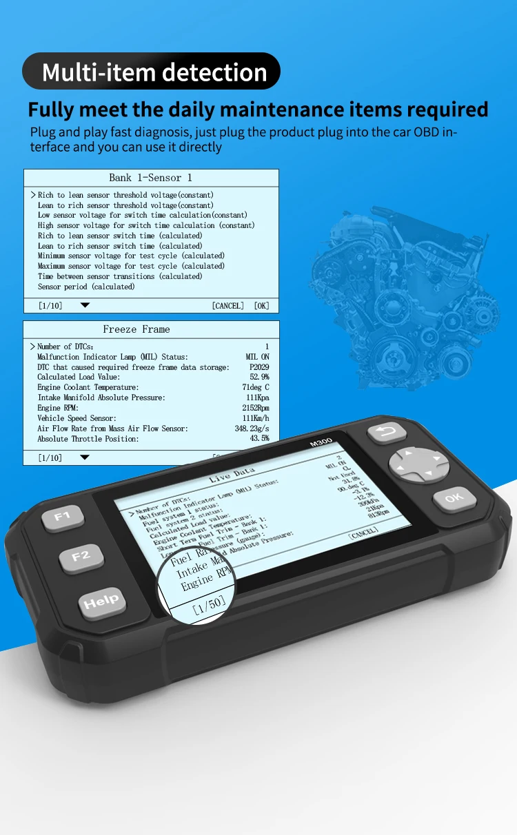 Handheld  M300 Check Engine Light Code Reader Car Diagnostic Tools OBD2 OBD 2 Auto Scanner Maintenance Lamp Reset Function