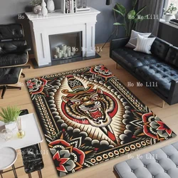 Tattoo Design Tiger Themed Rug Traditional Tattoo Carpet