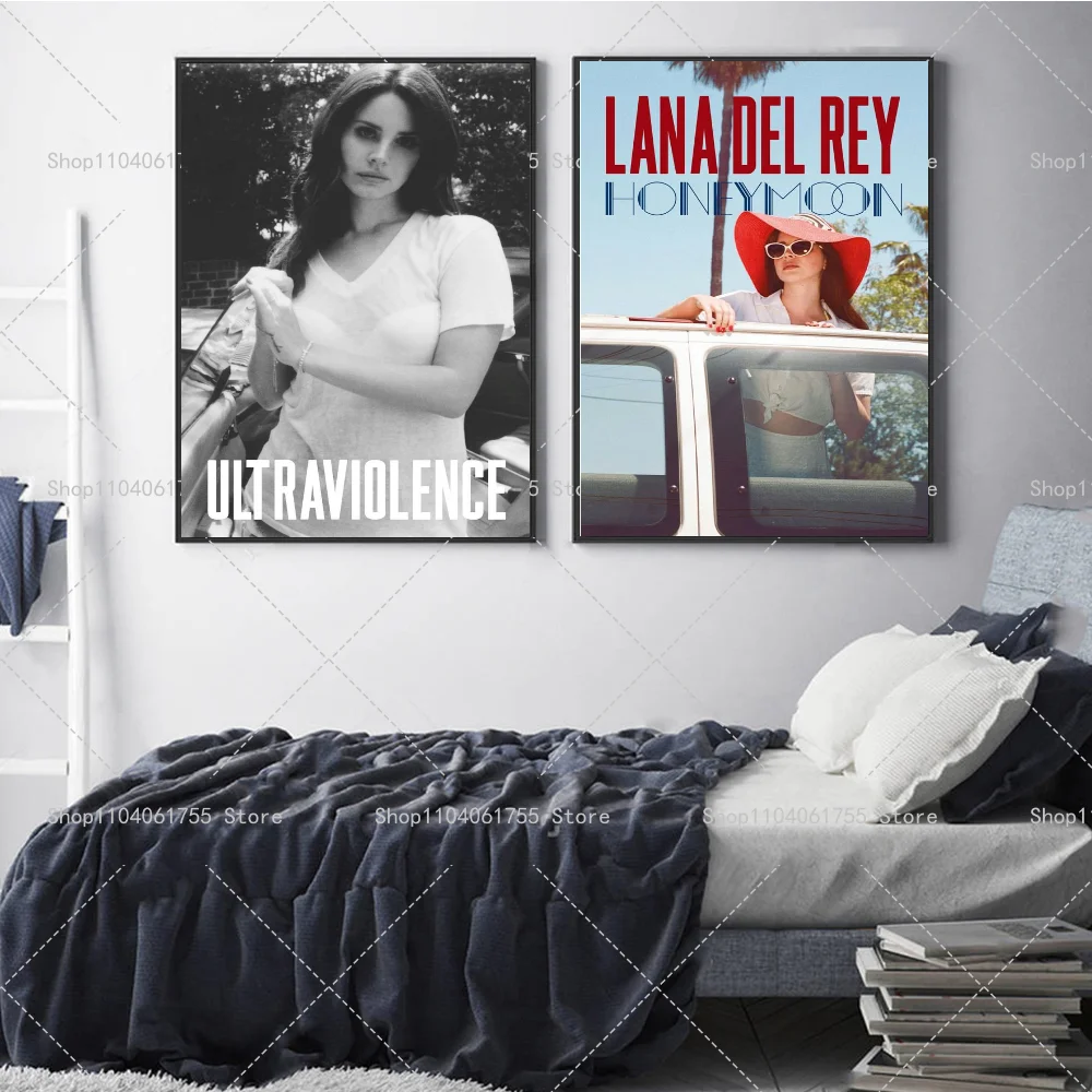 1PC Singer Lana Del Rey Classic Music Album Poster Self-adhesive Art Waterproof Paper Sticker Coffee House Bar Room Wall Decor