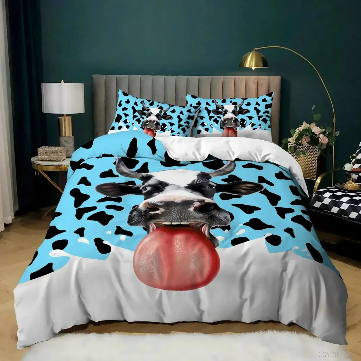 

Top Milk Cow Duvet Cover King Queen Size Cute Cartoon Cows Bedding Set for Kids Farmhouse Rustic Animal Polyester Quilt Cover