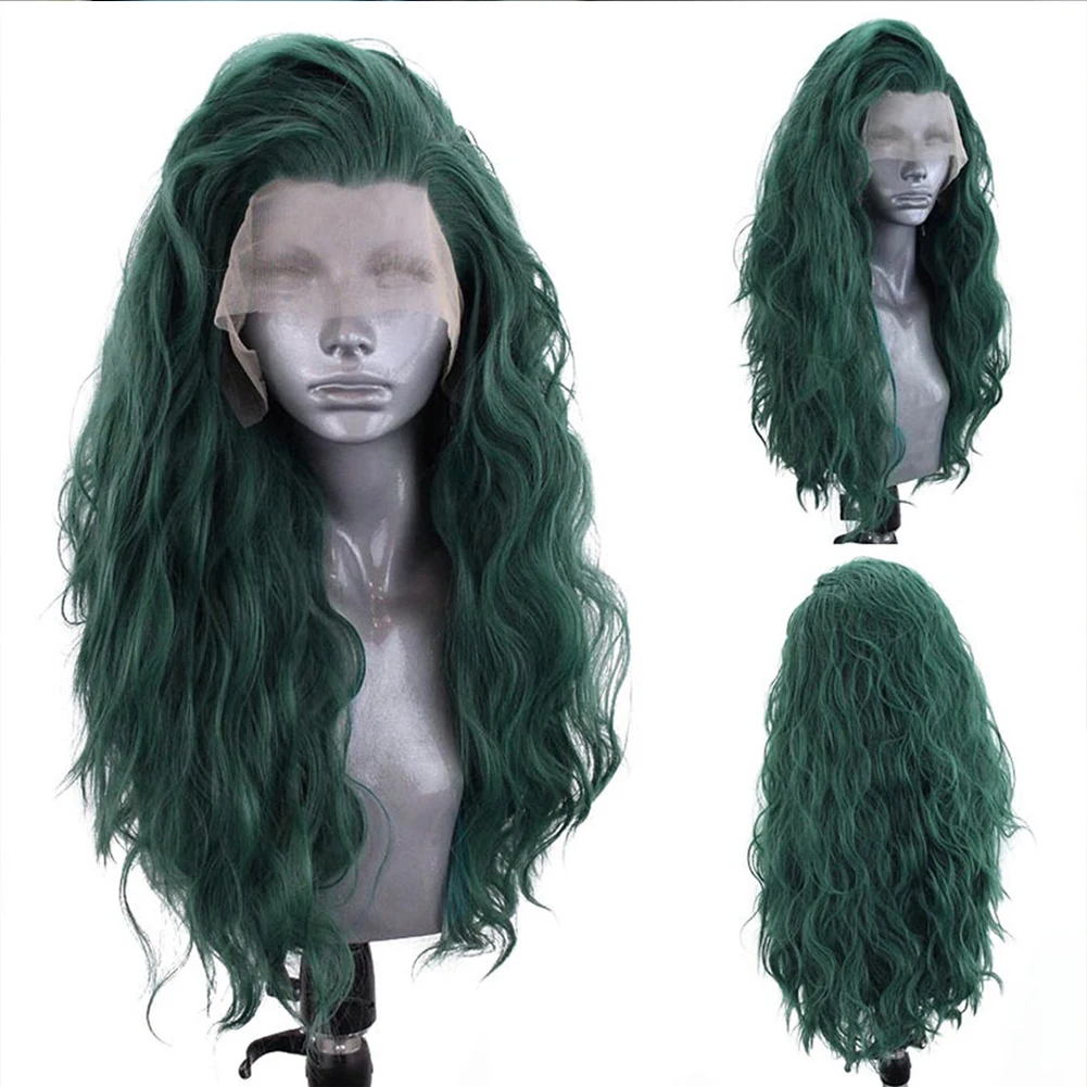 AIMEYA Green Synthetic Lace Wigs for Black Women Loose Wave Synthetic Wig Lace Front Wig High Temperature Cosplay Party Wigs