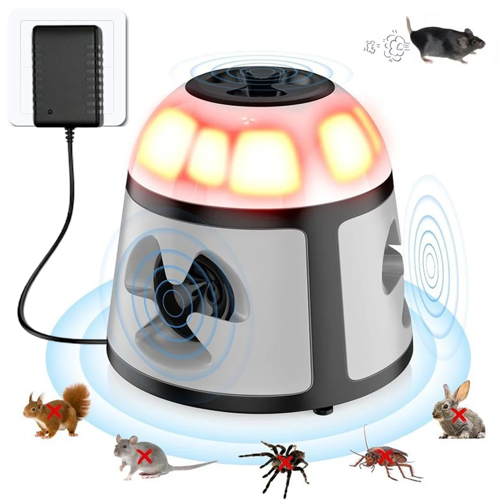 Repelente Ultrassônico de Alta Potência com Alarme LED Vermelho e Branco para Controle de Ratos em Armazéns, Garagens e Cozinhas