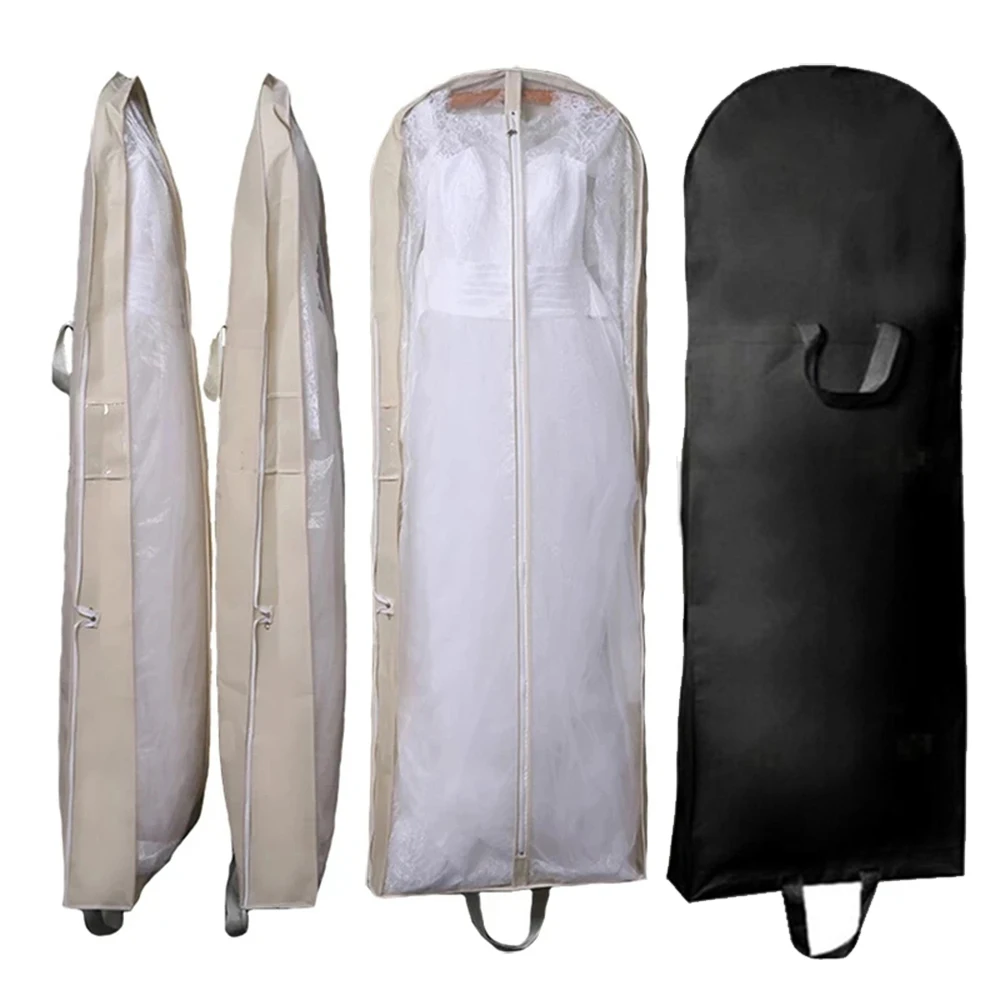 Durable Thickened Non-woven Fabric and Transparent Glass Yarn Bridal Wedding Gown Dress Garment Bag Long Dual-Use Storage Bag