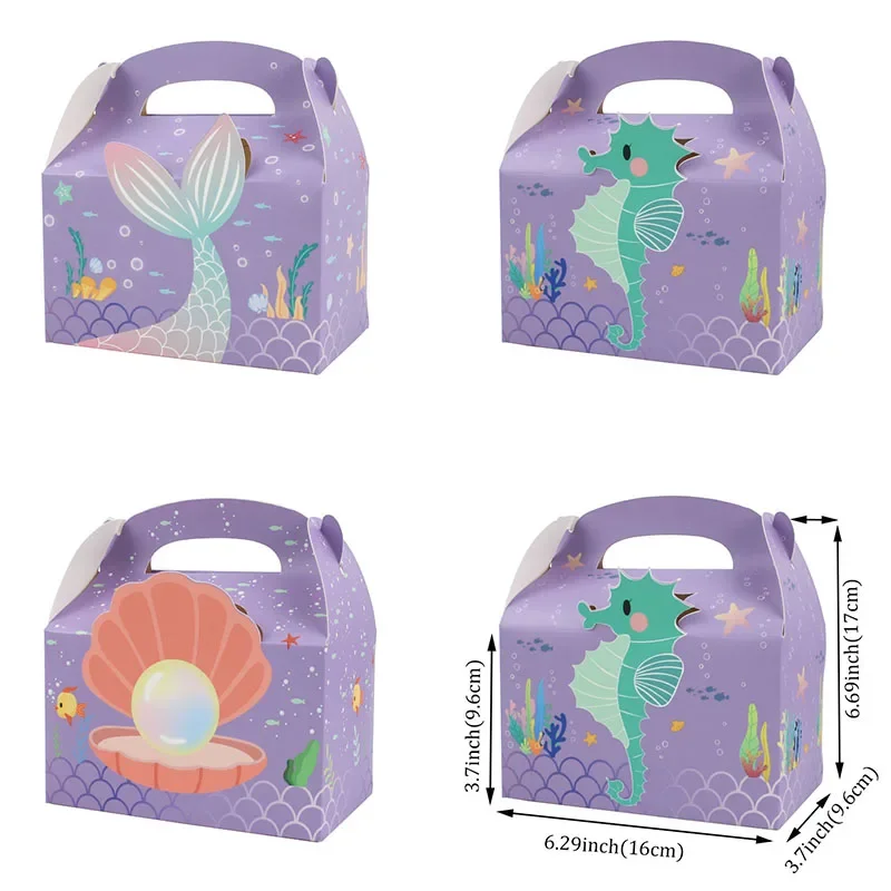 50PCS Under the Sea Theme Treat Box Biscuit Baking Apple Paper Box for Guests Birthday Party Goodies Bag Packaging Favors