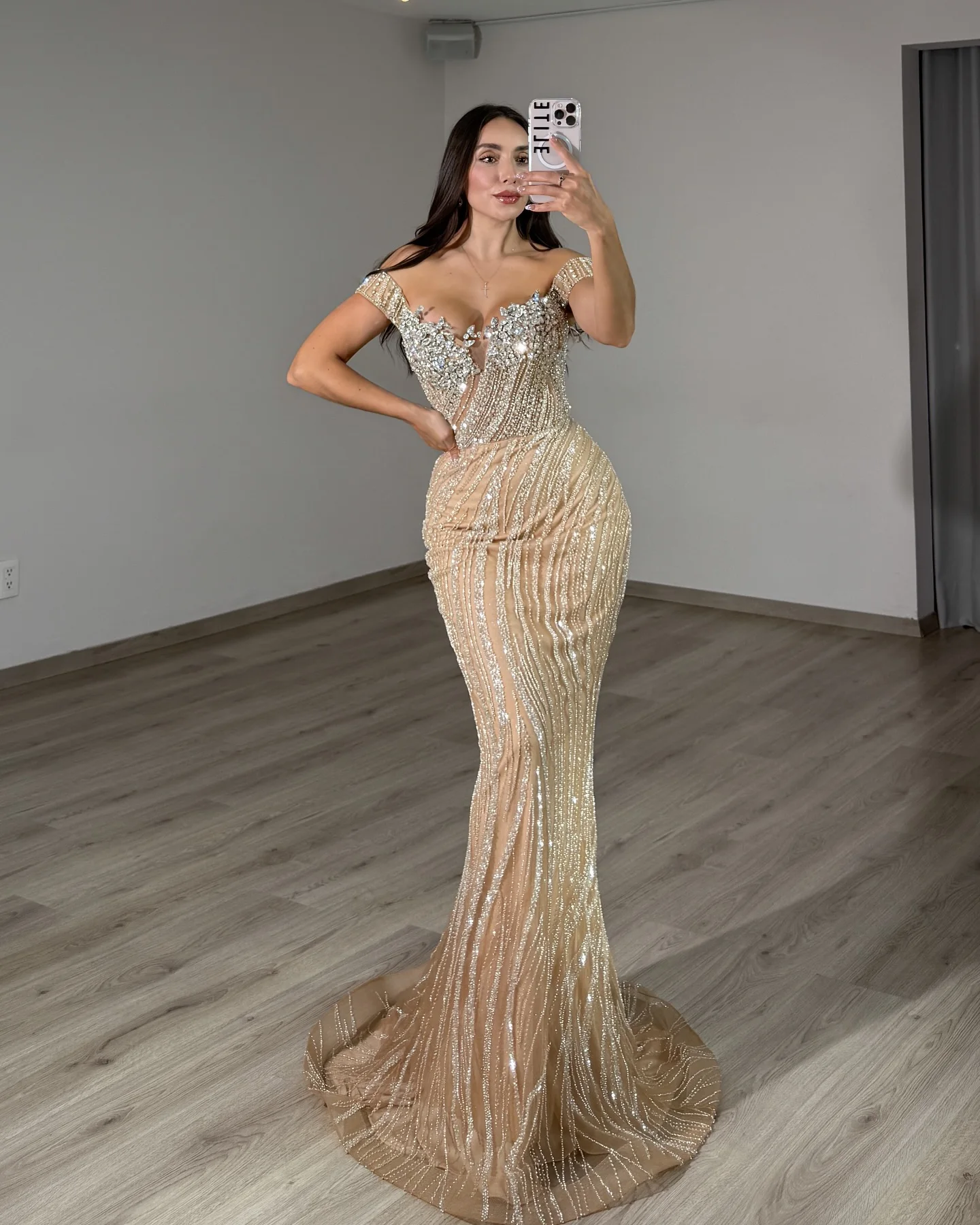 Suknia wieczorowa syrenka na zamówienie, z odkrytymi ramionami, kryształkami, krótkimi rękawami, sukienka na przyjęcie, długa suknia balowa do ziemi.