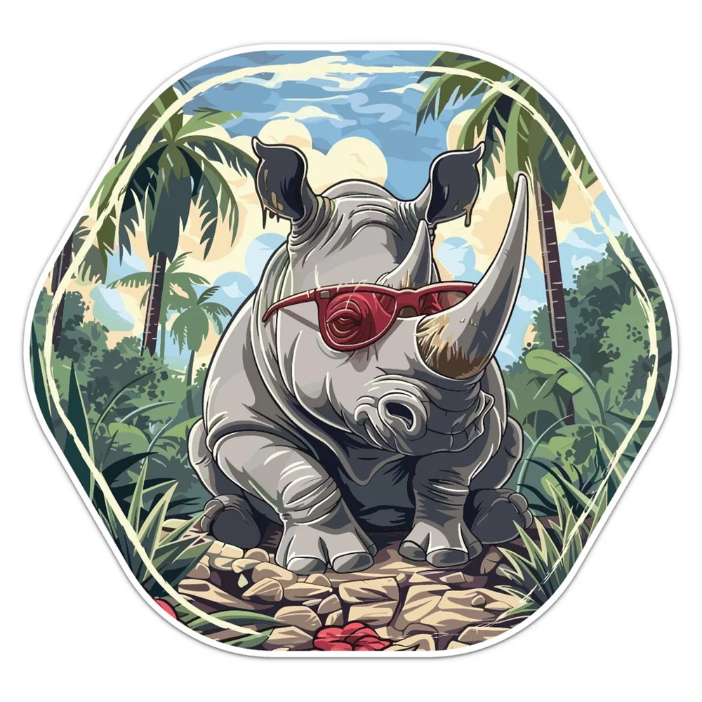 Cool Rhinoceros Wild Animal Funny Vinyl Car Sticker Decorative Decal for SUV Window and Travel Bag Creative Car Decor