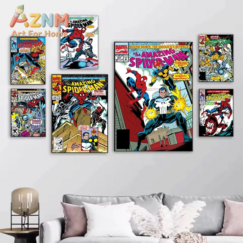 AZNM The Amazing Spider-Man Comic Canvas Wall Art No Frame Vintage Superhero Punisher Print Poster Home Bedroom Wall Decor