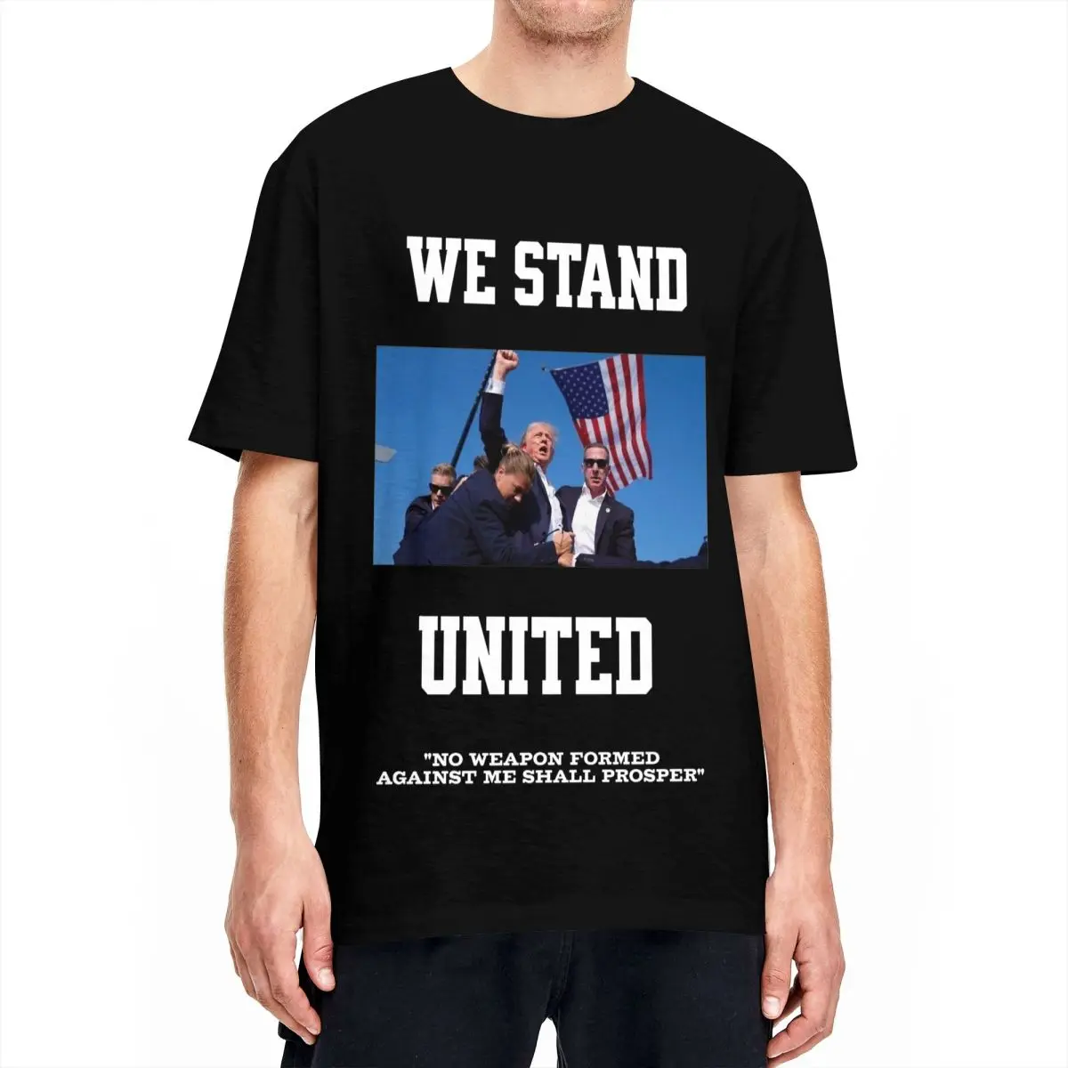 We Stand United Trump Tshirt Men's Cotton Clothing Retro Trump Shooting 2024 Crewneck Short Sleeve