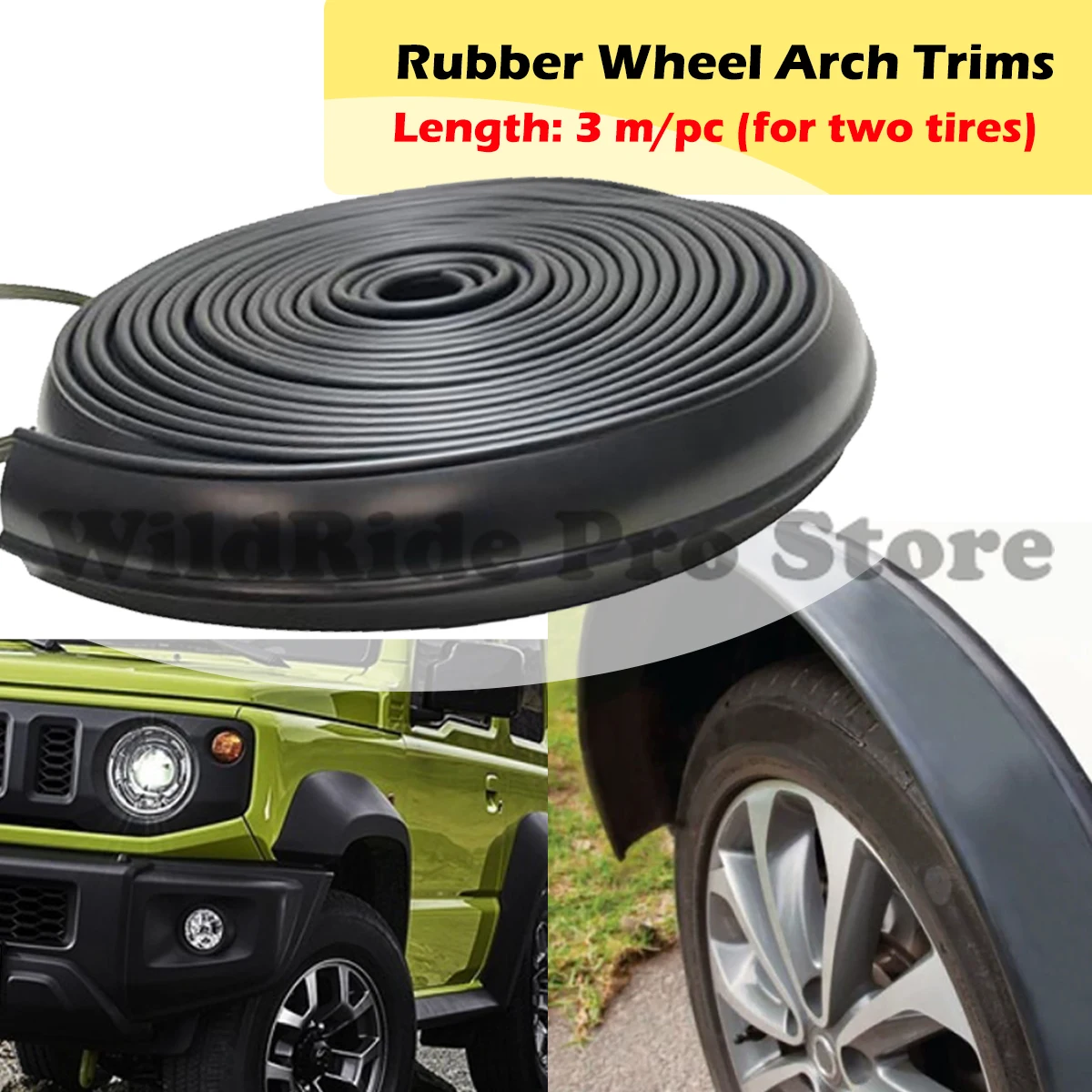 

3 meters lengths for 2 tires,43mm widths Heavy-Duty Rubber Wheel Arch Trims | Fender Flares Flexible Fit for Cars/SUVs/Trucks