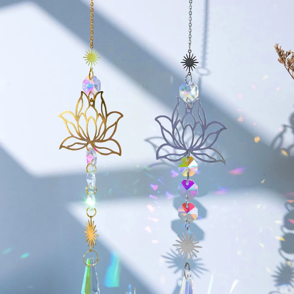 Crystal Sun Reach Moon Window Prism Light Catcher Glass Crystal Sun Catchers for Window, Prism Decor SJGJ04