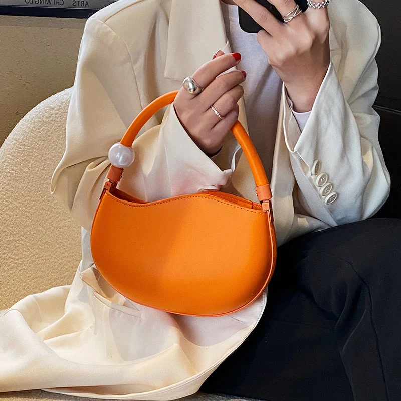 2023 Designer Women Half Moon Axillary Bags PU Leather Blue Green Orange Crossbody Bags Ladies Shoulder Bags Evening Handbags