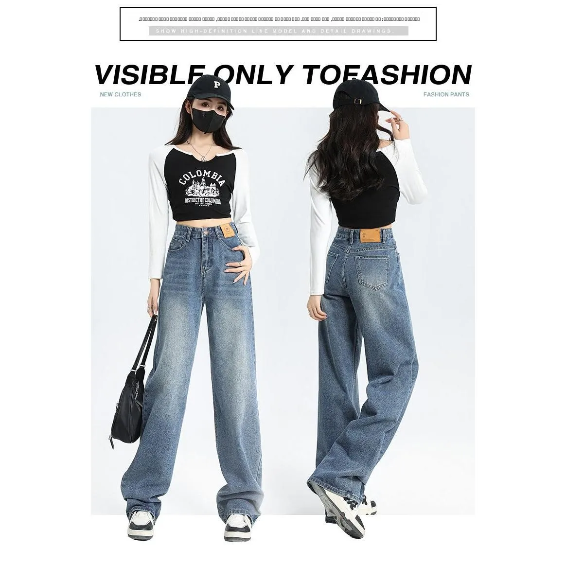 

Spring Wide Leg Denim Jeans Women's Small Size Pear ape Large Hip Wide Thigh Slim Straight High Waist Pants