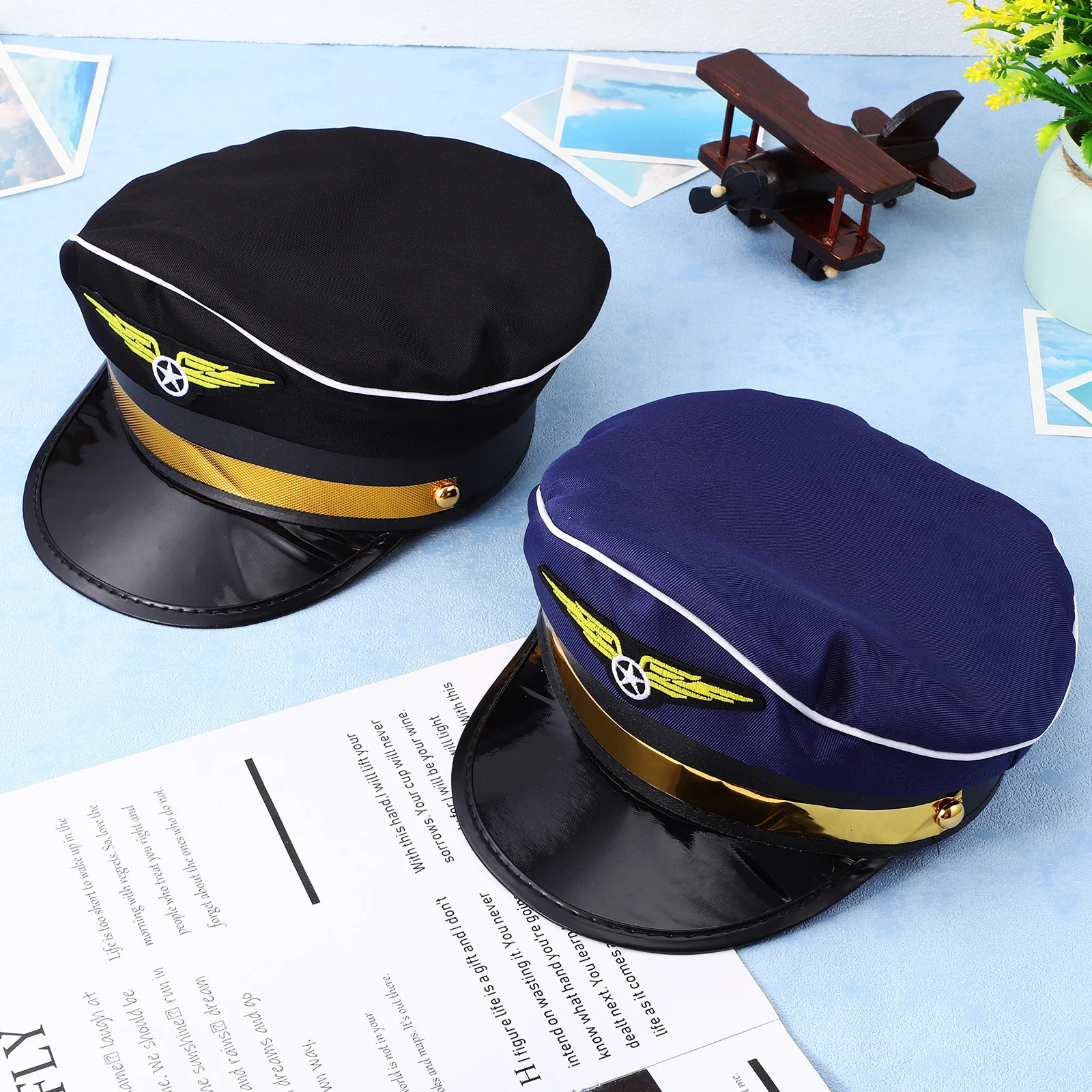 

2pcs Captain Pilot Hat Airline Theme Costume Accessory Polyester Material For Cosplay Party Birthday Role Play Stage Performance