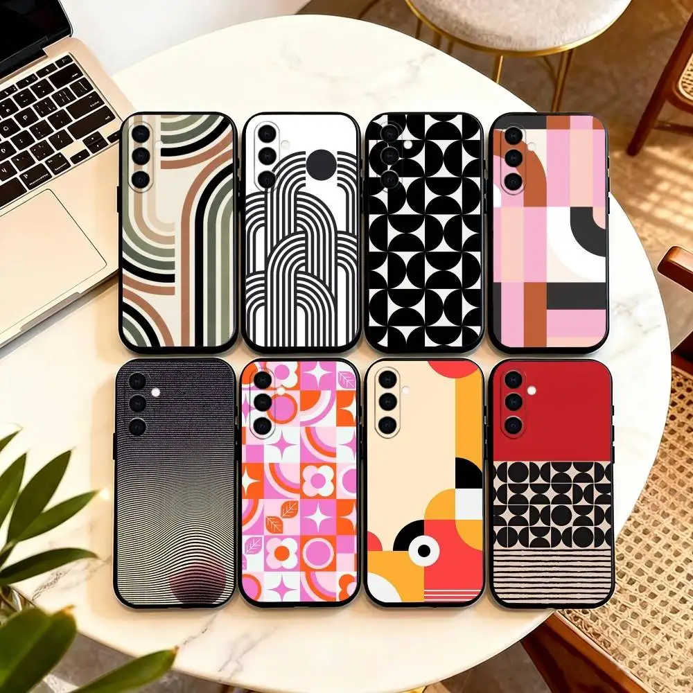 Minimal Bauhaus Pattern  Phone Case Black Silicone Soft For Samsung Galaxy A73,A72,A71,A70,A53,A52,A51