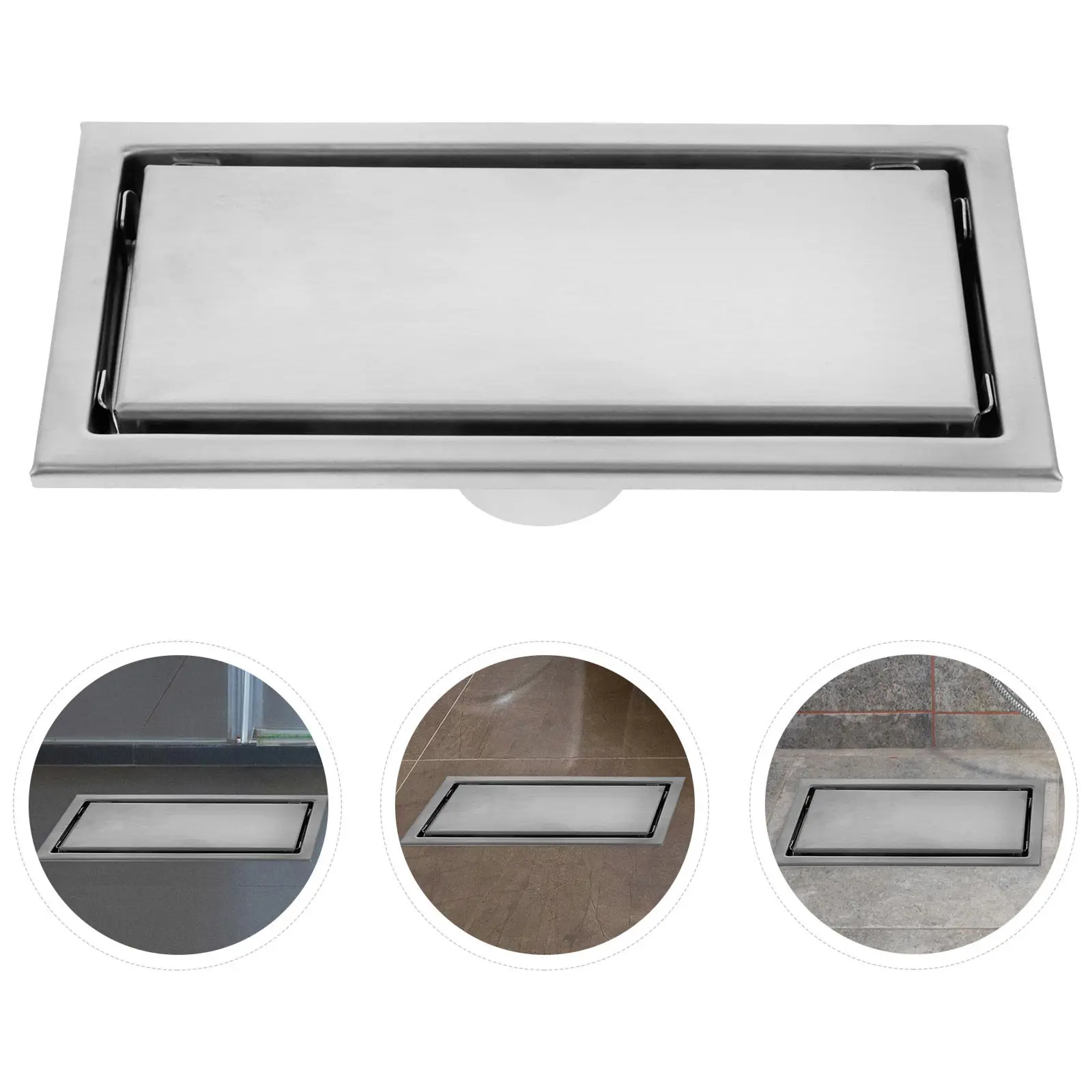 

Stainless Steel Rectangle Shower Drain Cover Invisible Floor Drain Strainer Heavy Duty Rust Proof for Bathroom Kitchen Basement