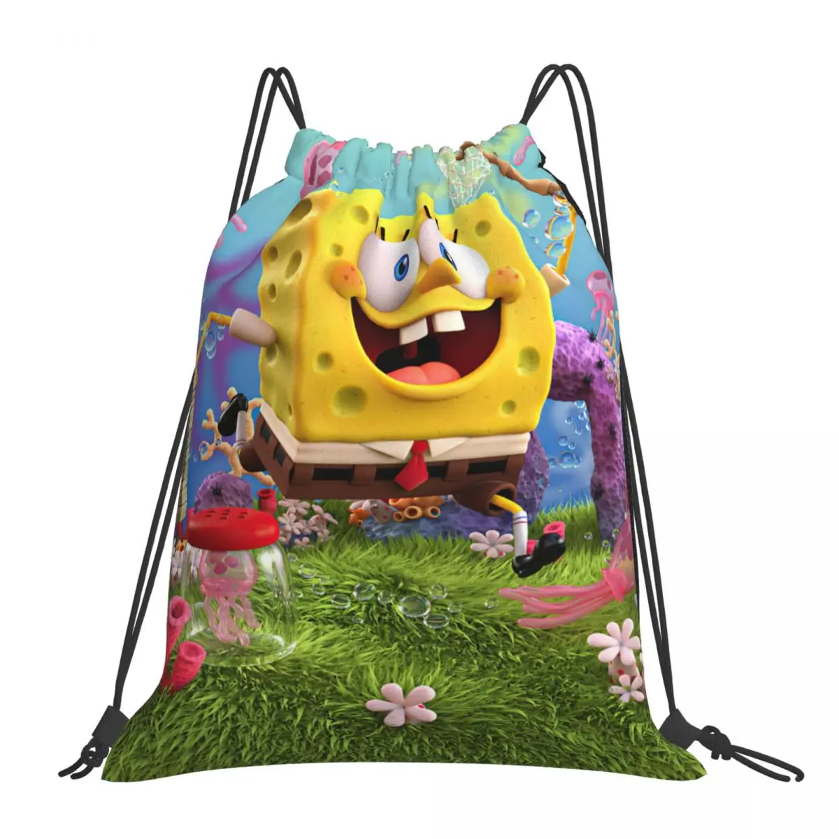 Drawstring bag Storage Portable Handbags Sponge-bob Grocery Shopping Shoulder bags foldable Travel Bag