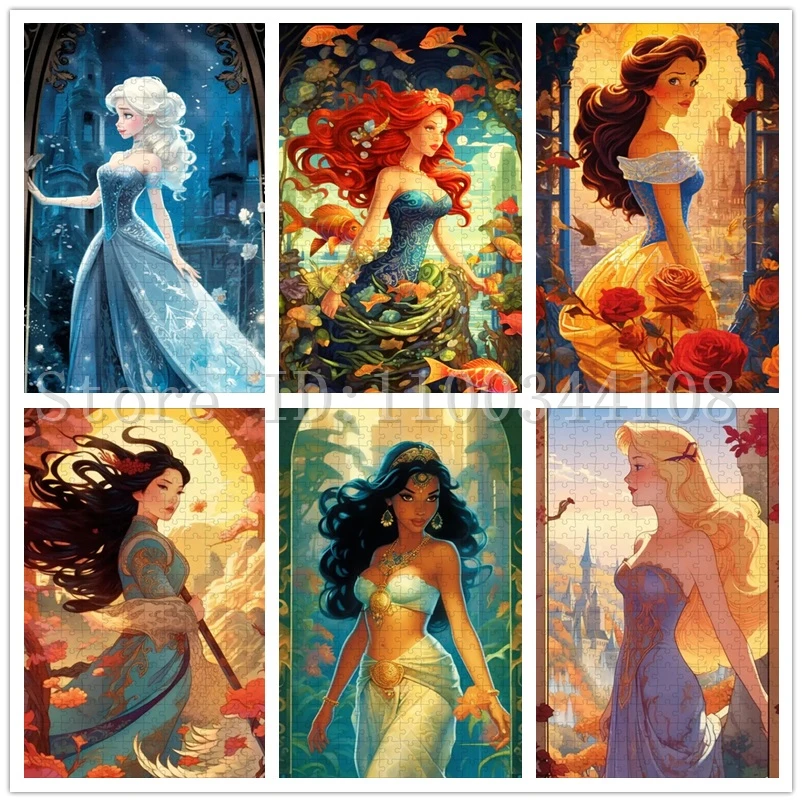 Disney Princess Puzzles for Girls Unique Gifts Elsa Belle Ariel Cartoon Jigsaw Puzzles Handmade Hobbies Decompressing Toys